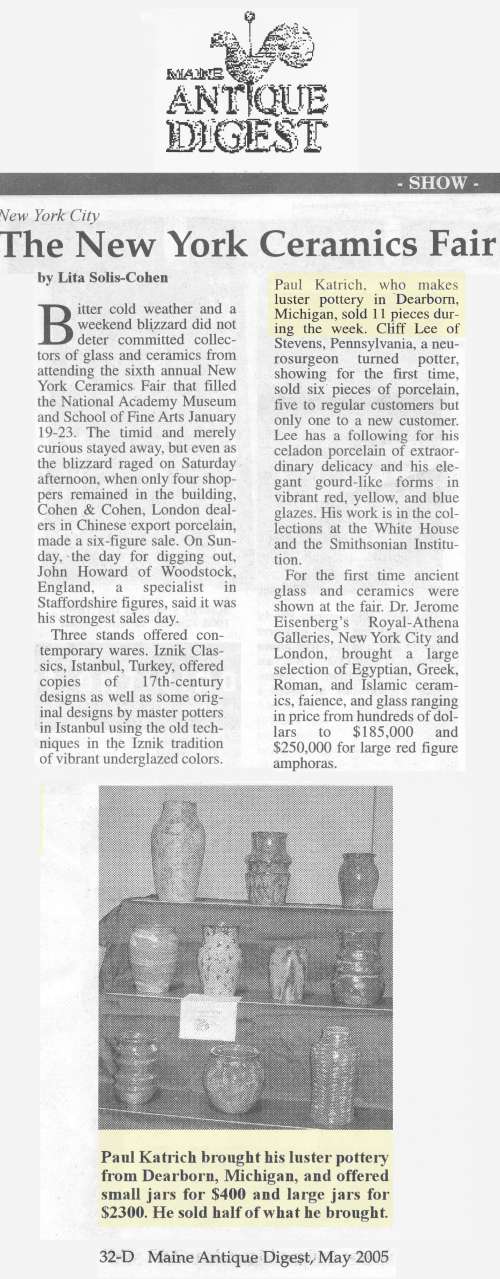 [Maine Antique Digest Article - 2005 NY Ceramics Fair]