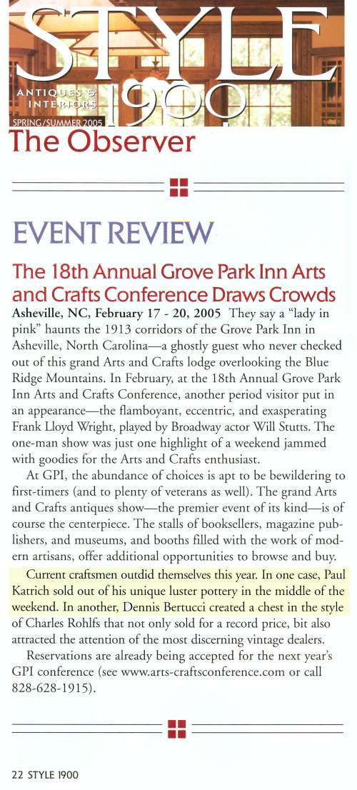 [Style 1900 Article - 2005 Arts & Crafts Conference]